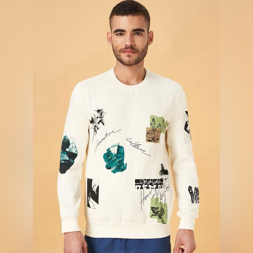 NWT Denim & Flowers Off White Graphic Sweatshirt Size Medium